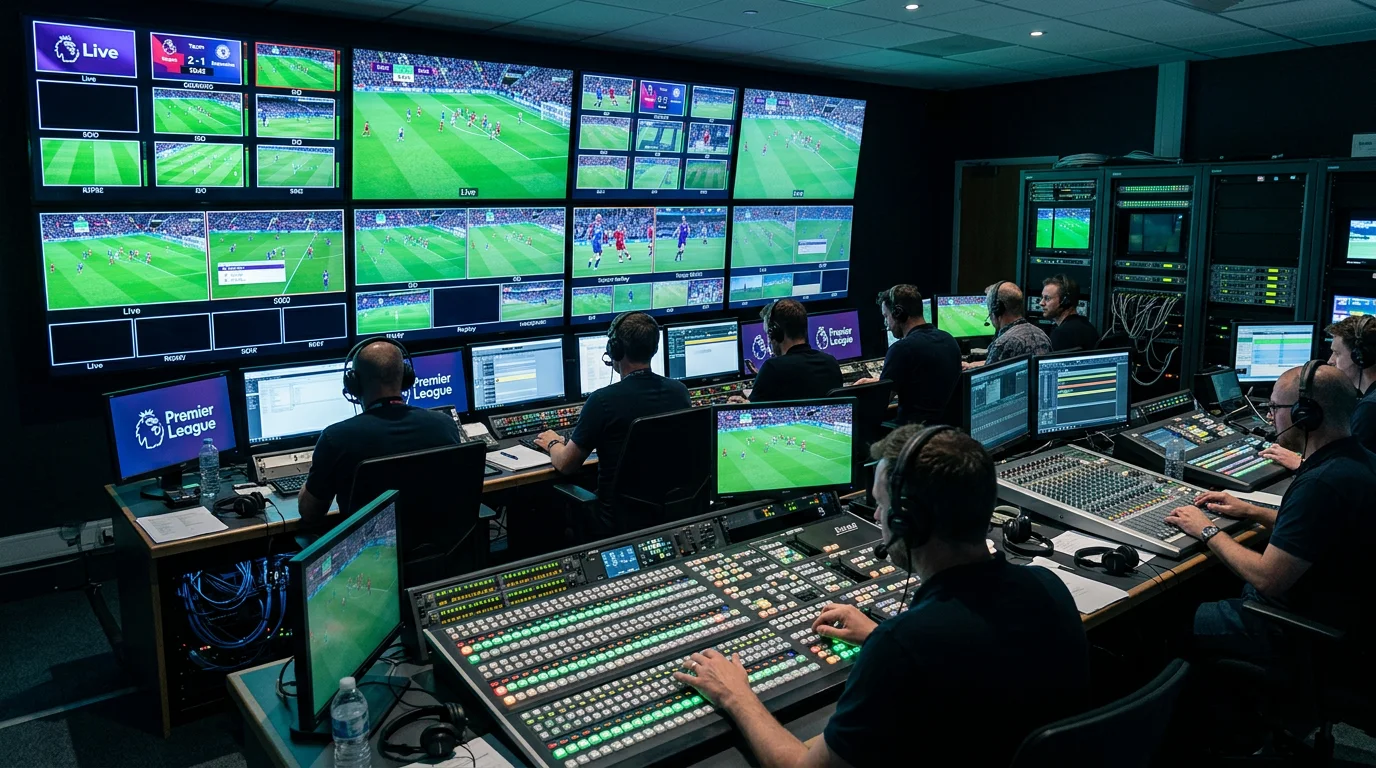 Retransmisión en directo de un partido de la Premier League con gráficos de ingresos por derechos de televisión